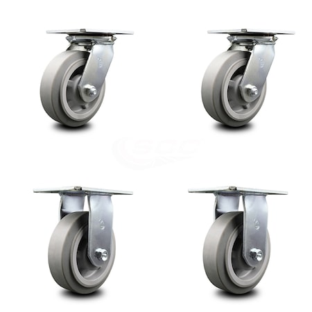 Service Caster 6 Inch Thermoplastic Caster Set with Ball Bearings 2 Swivel 2 Rigid SCC SCC-35S620-TPRBF-2-R-2